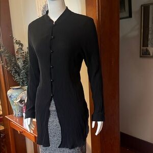 Black Button-Up Long Sleeve  sheer Blouse